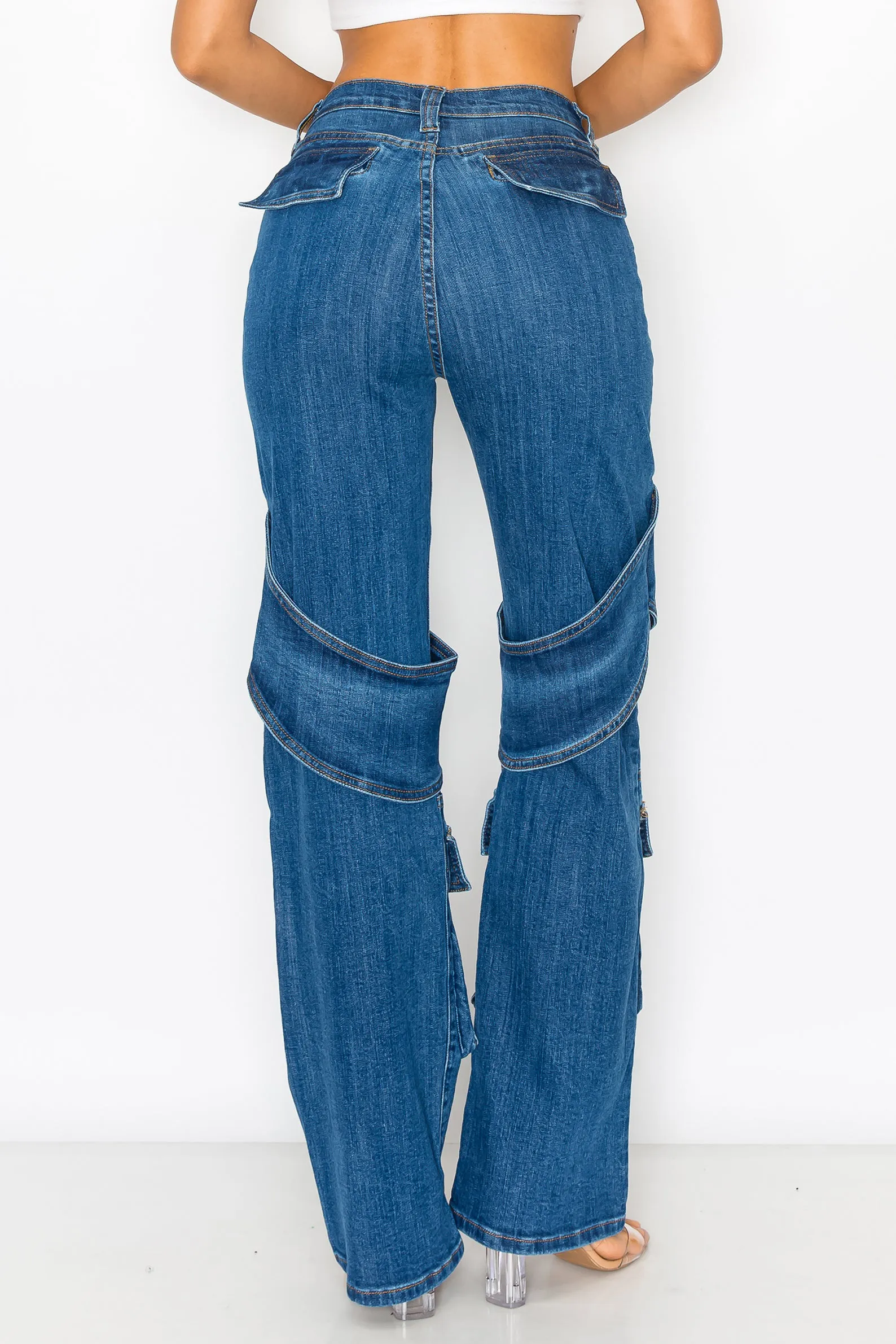 40480 Women's High Rise Cargo Pants with Pockets Classic fit Casual Denim
