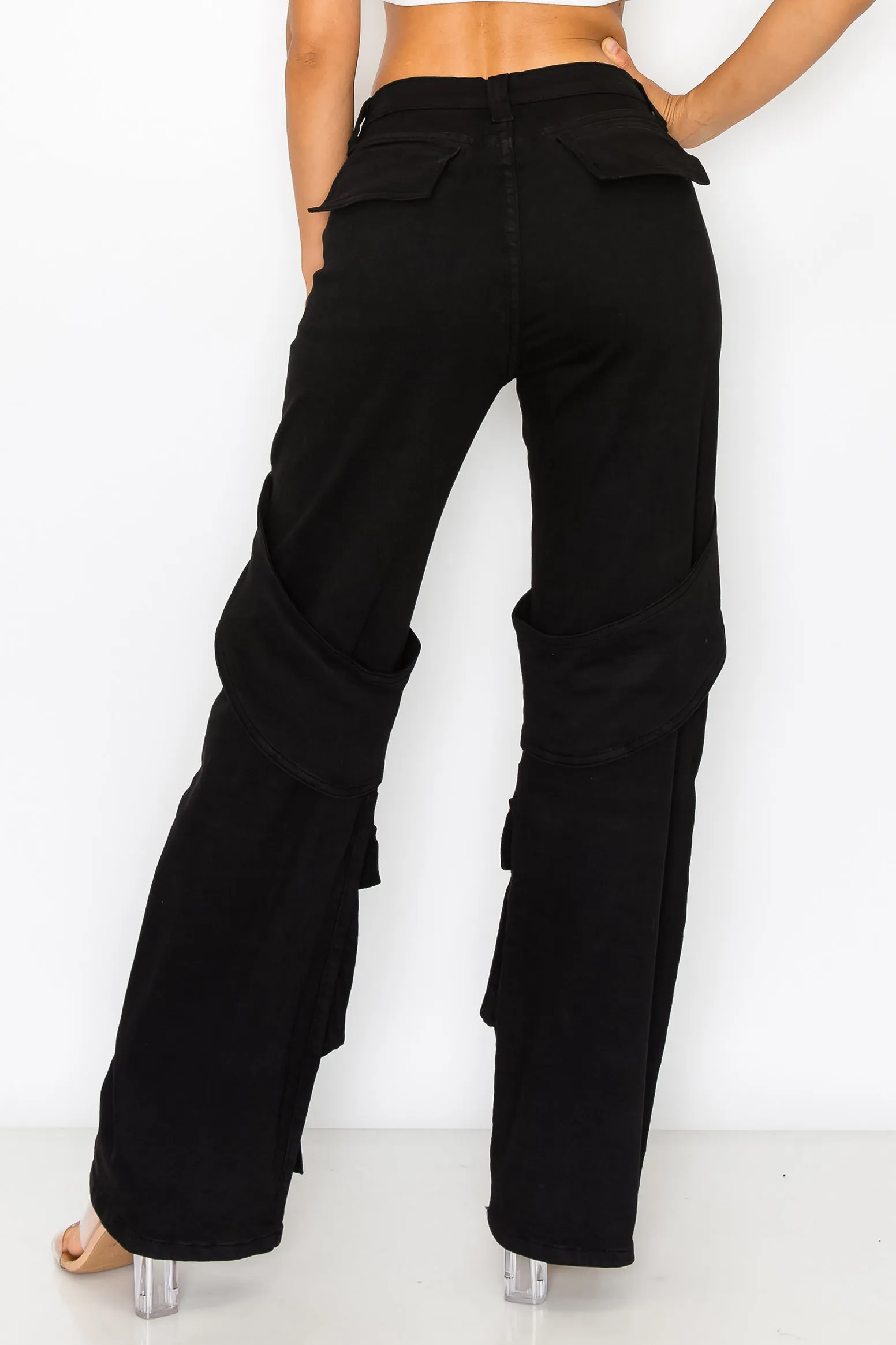 40480 Women's High Rise Cargo Pants with Pockets Classic fit Casual Denim