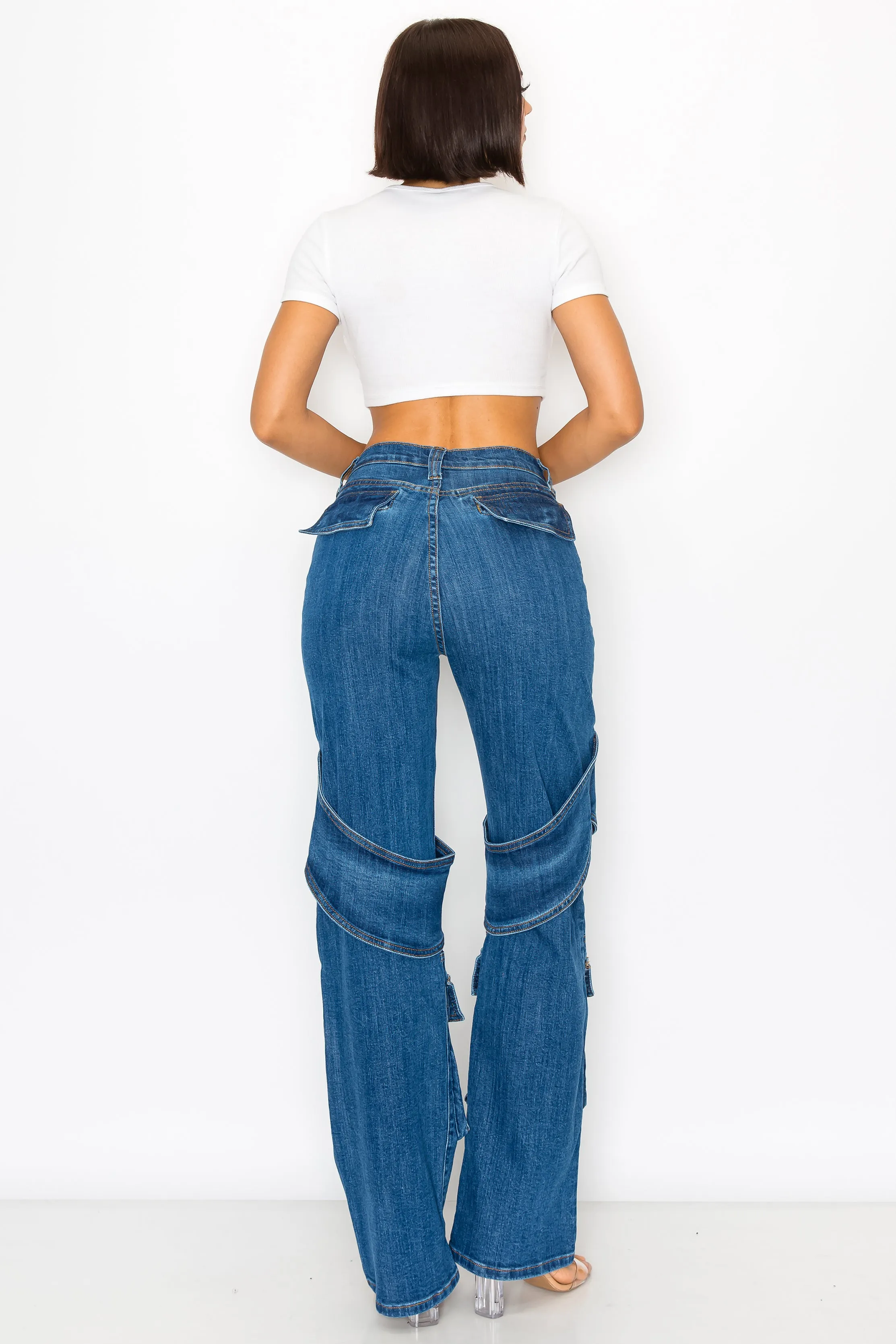 40480 Women's High Rise Cargo Pants with Pockets Classic fit Casual Denim