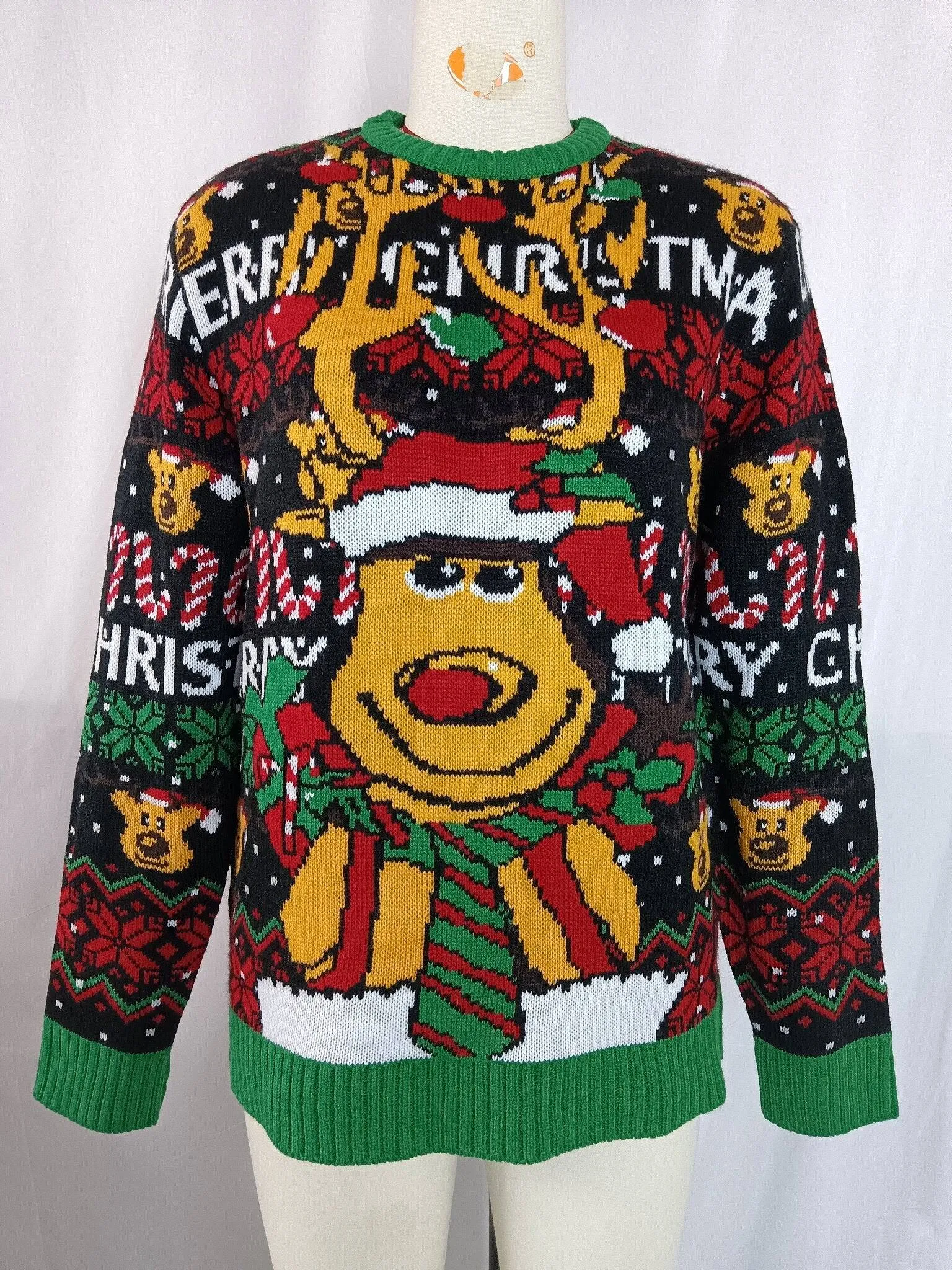 Ainsley Big Reindeer Print Christmas Pullover Sweater