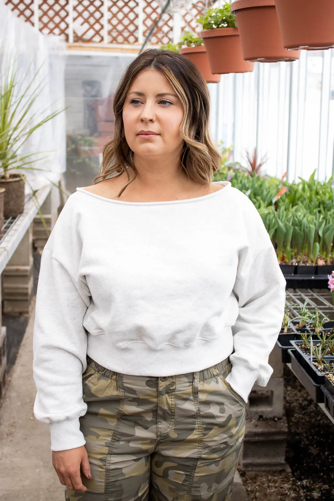 Alina Off Shoulder Cropped Sweatshirt