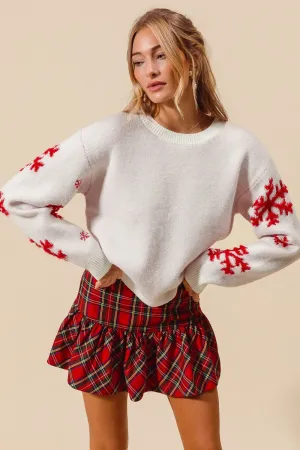 Alma Christmas Sweater Top with Fluffy Snowflake Sleeves
