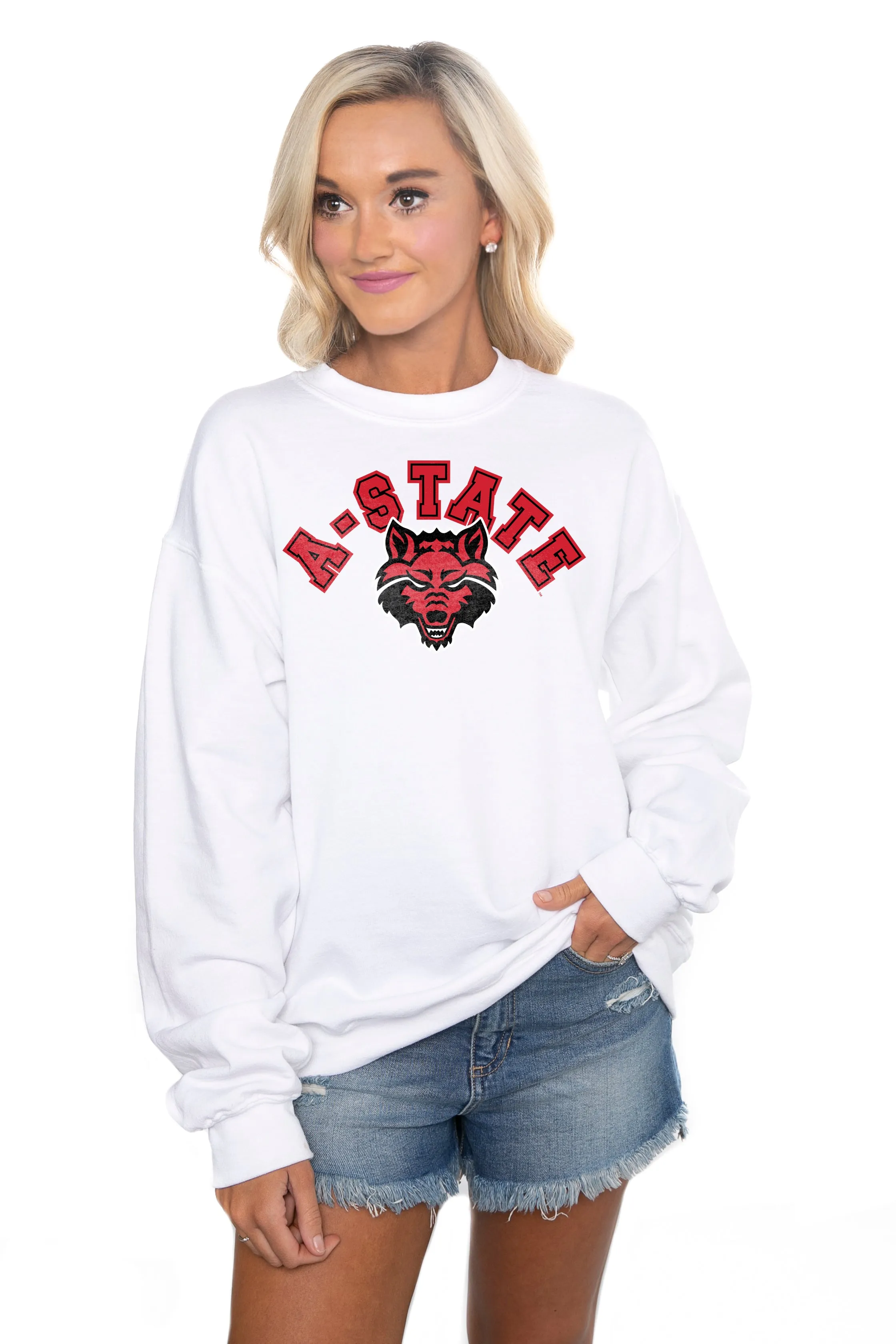 ARKANSAS STATE RED WOLVES "HIT THE HIGHLIGHTS" PERFECT CREW SWEATSHIRT