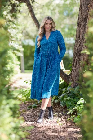 Ashleigh - Button Through Shirt Dress - Teal Print