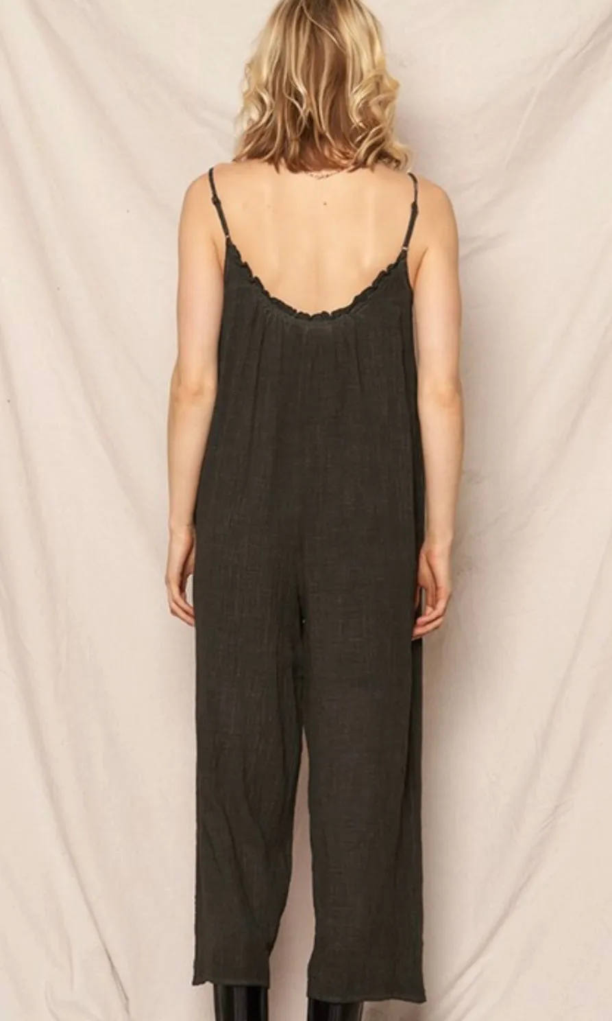 Asney Charcoal Cotton Side Pocket Romper Jumpsuit