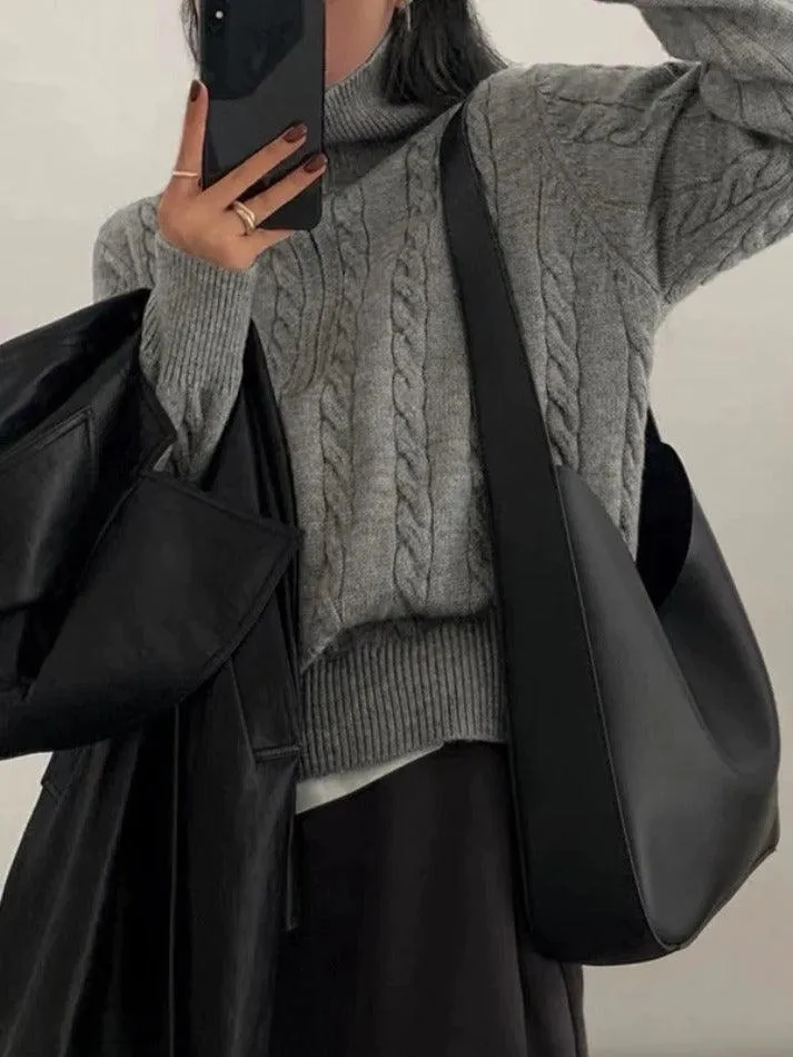Back To School Sonicelife Vintage Lapel Neck Cable Knit Sweater