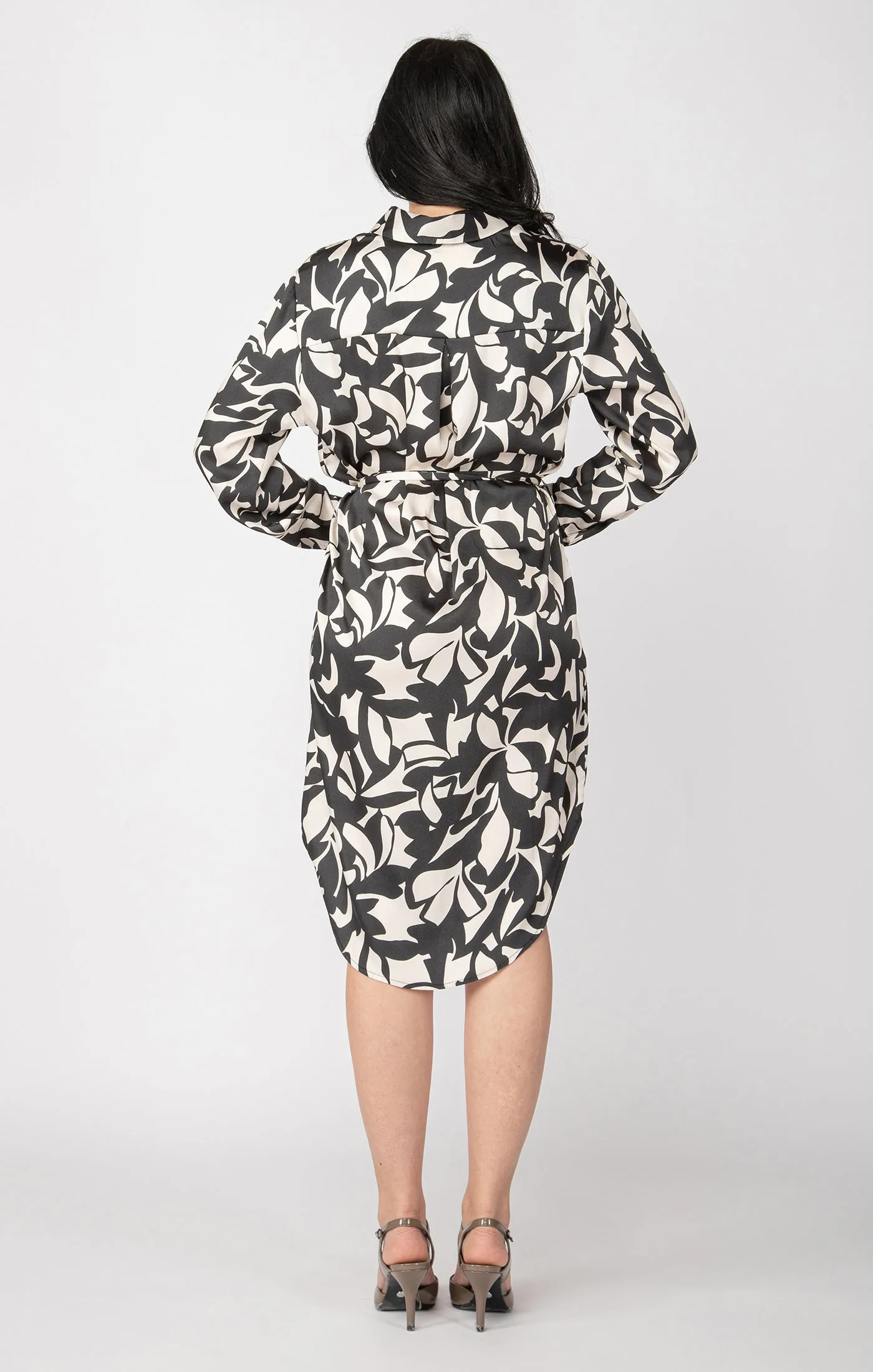 Belted Satin Shirt Dress (Dex)
