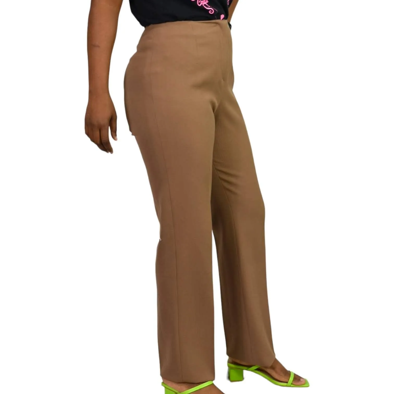 Bernard Zins Trousers Brown Tan Dress Pant High Waist Straight Flat Front Size 4