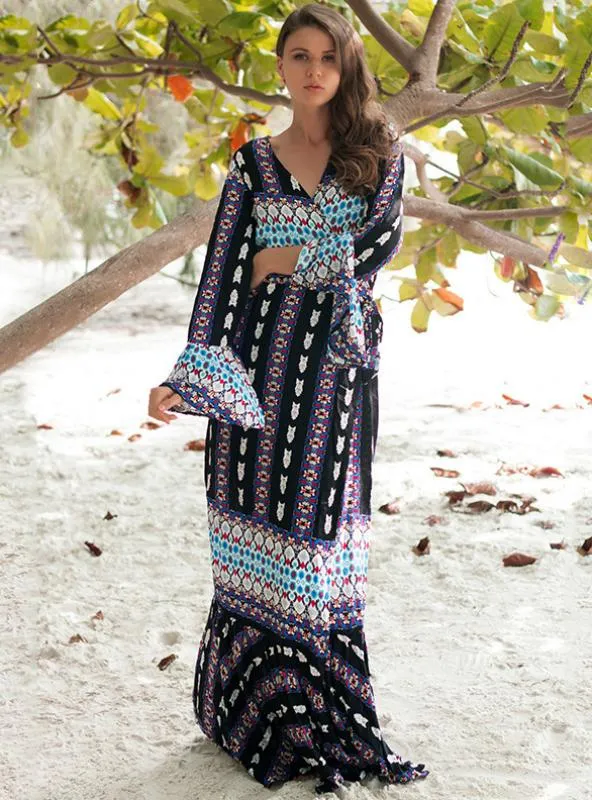 BerryBetty - Bandage Robe Long Sleeve Maxi Dress