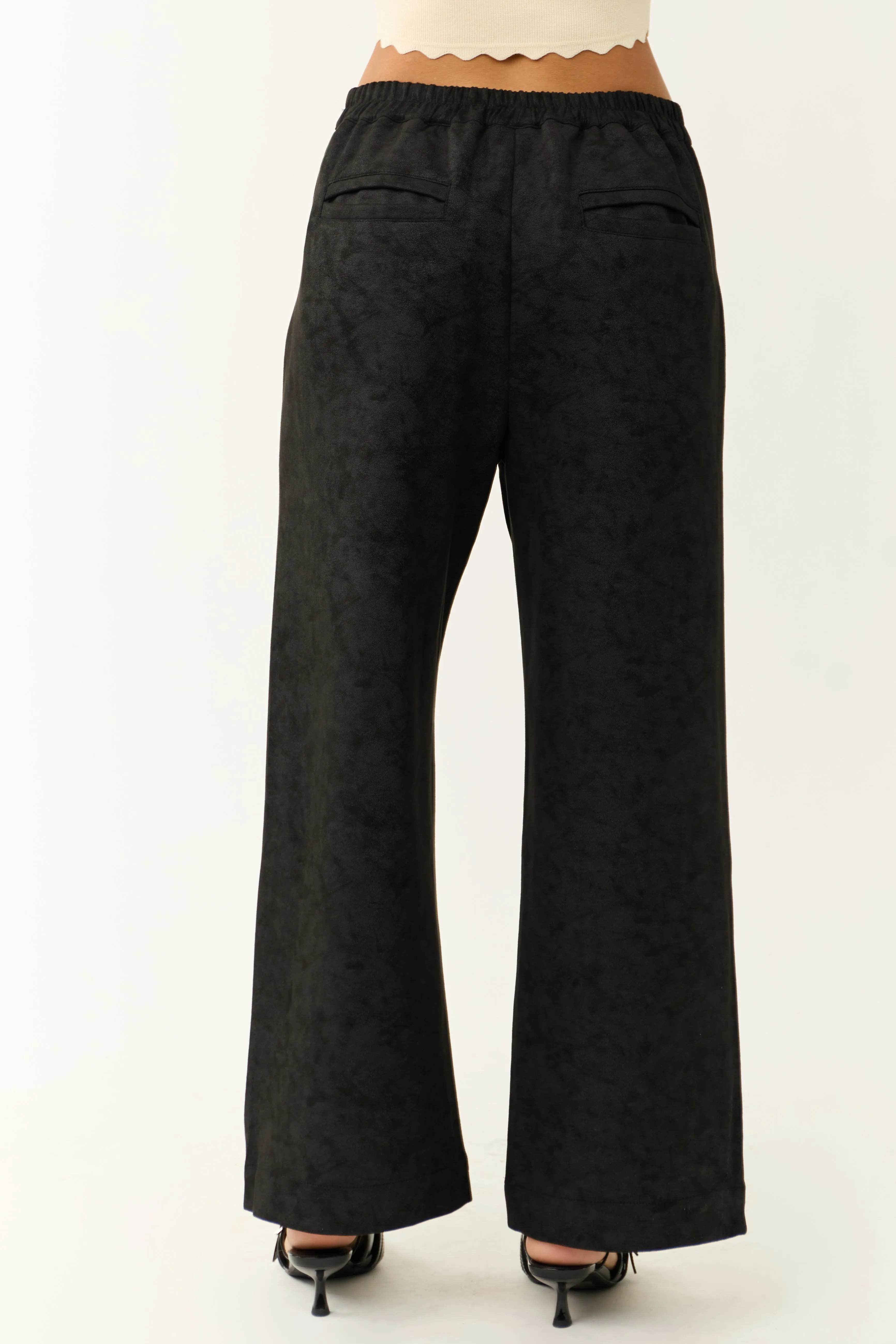Black Faux Suede Wide Leg Pants