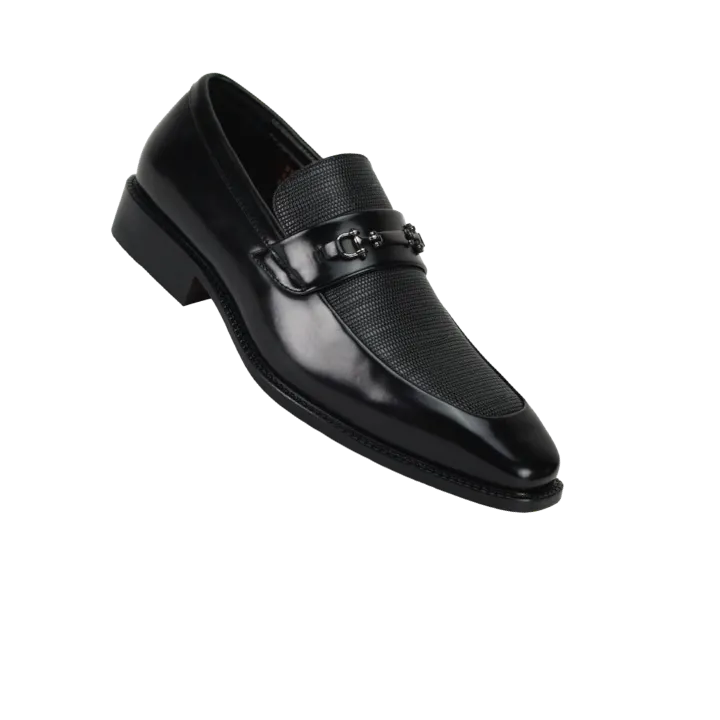 Black Men's Slip On Dress Shoes Silver Buckle