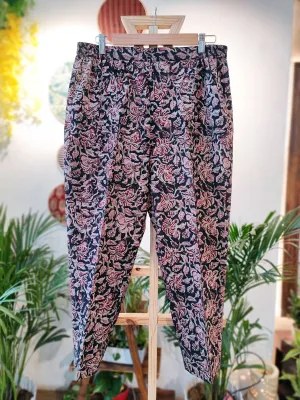 Black, Red & White Floral Handblock Printed Kalamkari Pants