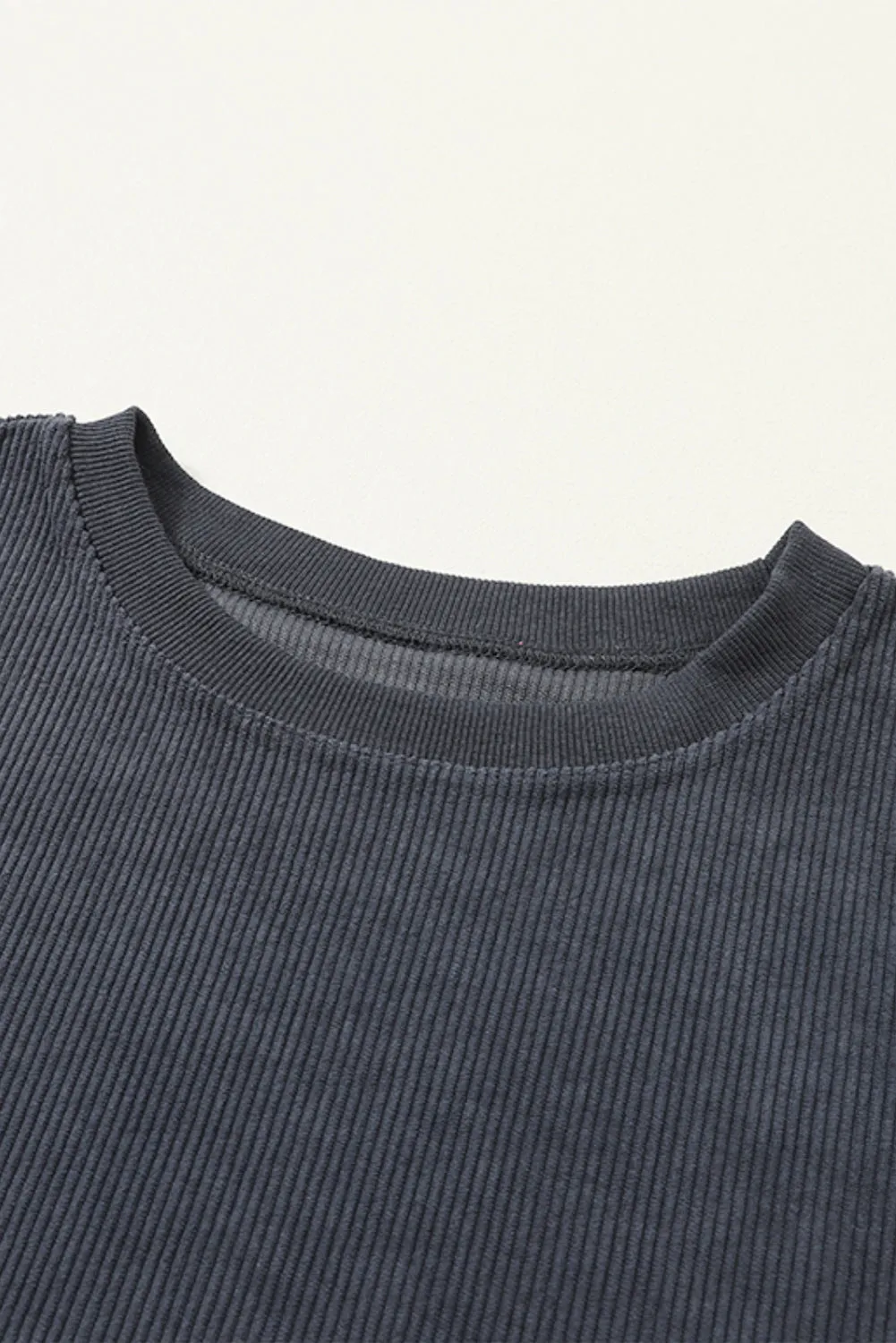 Black Solid Color Ribbed Oversized Sweatshirt