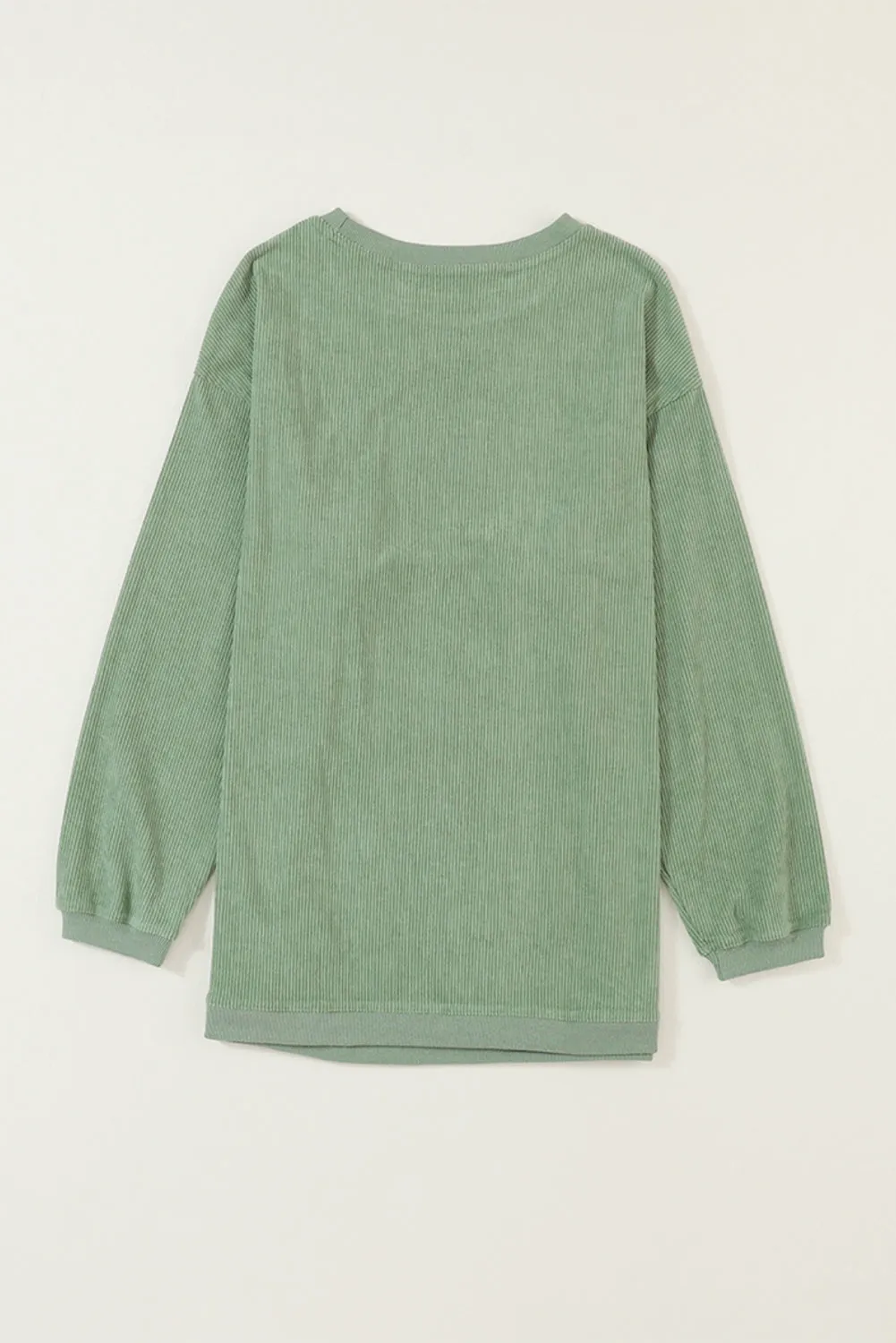 Black Solid Color Ribbed Oversized Sweatshirt