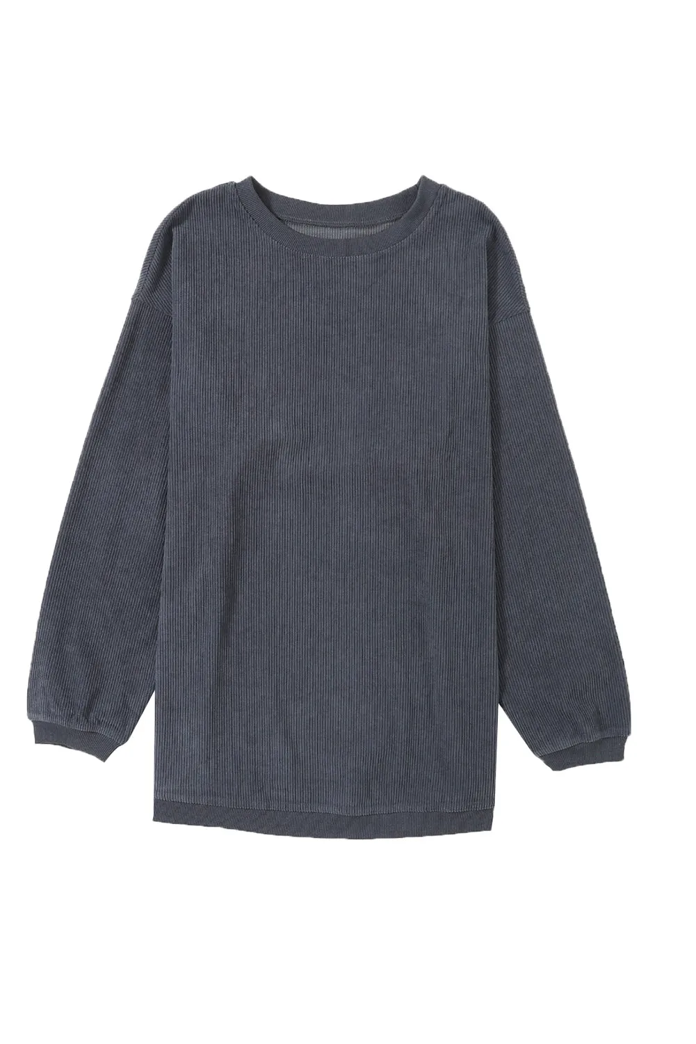 Black Solid Color Ribbed Oversized Sweatshirt