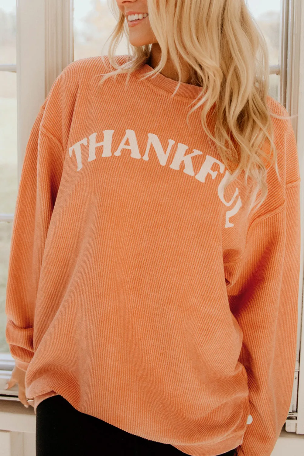Black Solid Color Ribbed Oversized Sweatshirt