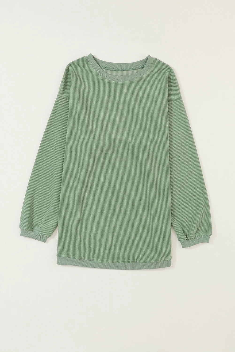 Black Solid Color Ribbed Oversized Sweatshirt