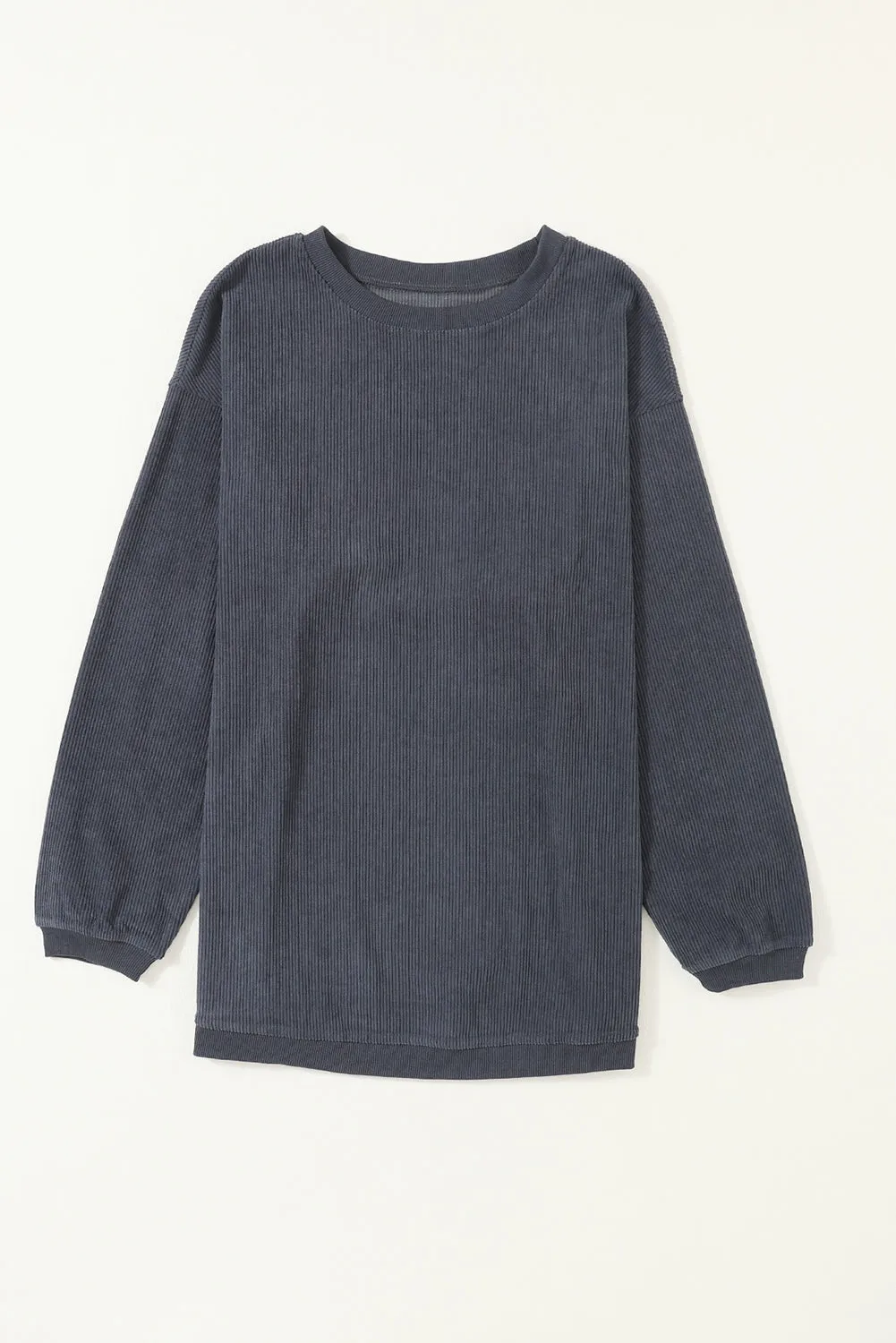 Black Solid Color Ribbed Oversized Sweatshirt