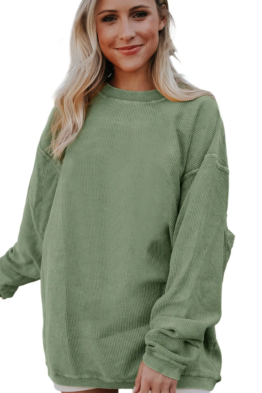 Black Solid Color Ribbed Oversized Sweatshirt