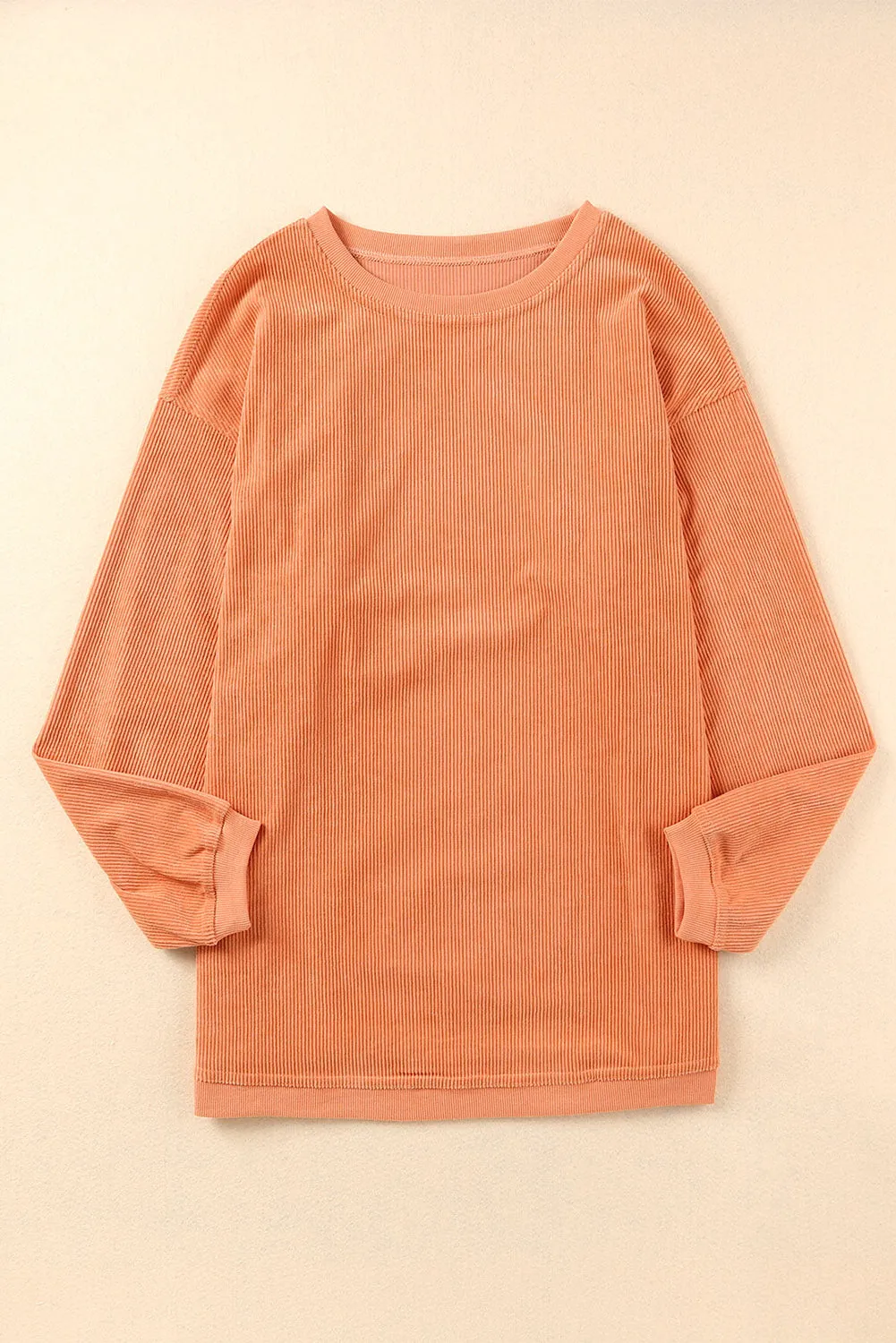 Black Solid Color Ribbed Oversized Sweatshirt