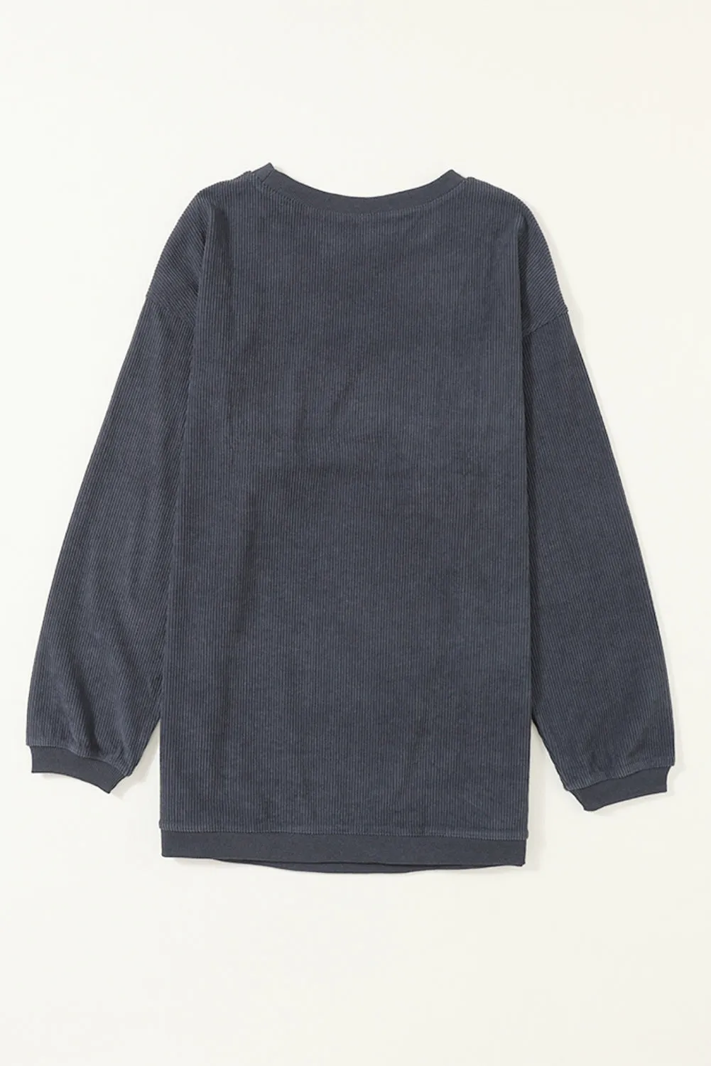 Black Solid Color Ribbed Oversized Sweatshirt