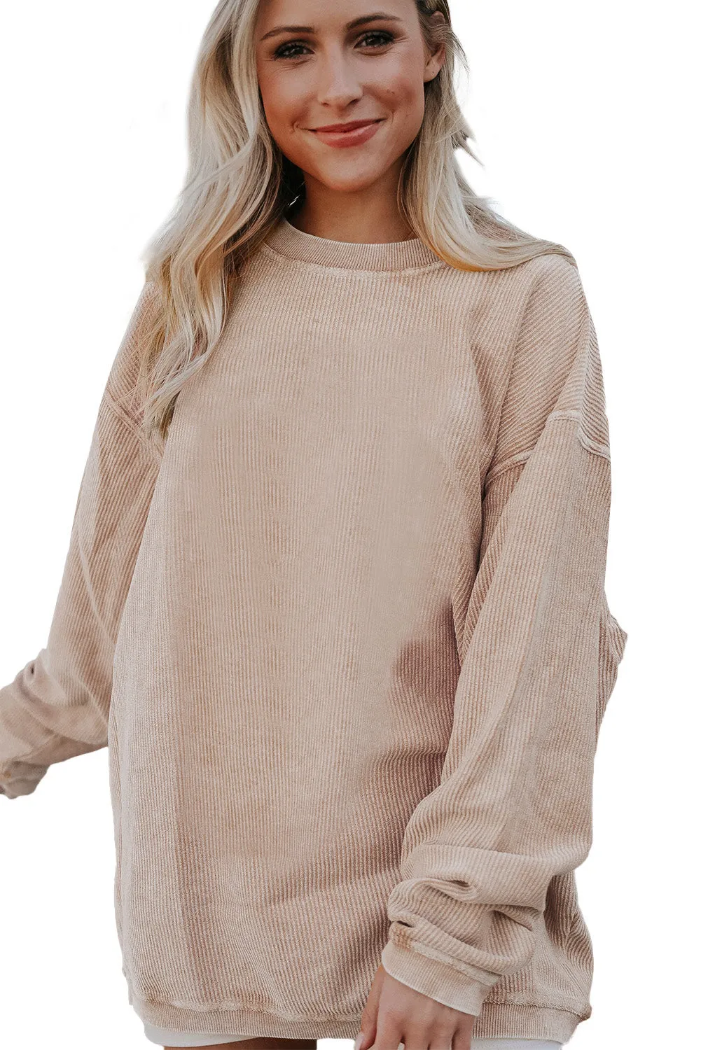 Black Solid Color Ribbed Oversized Sweatshirt