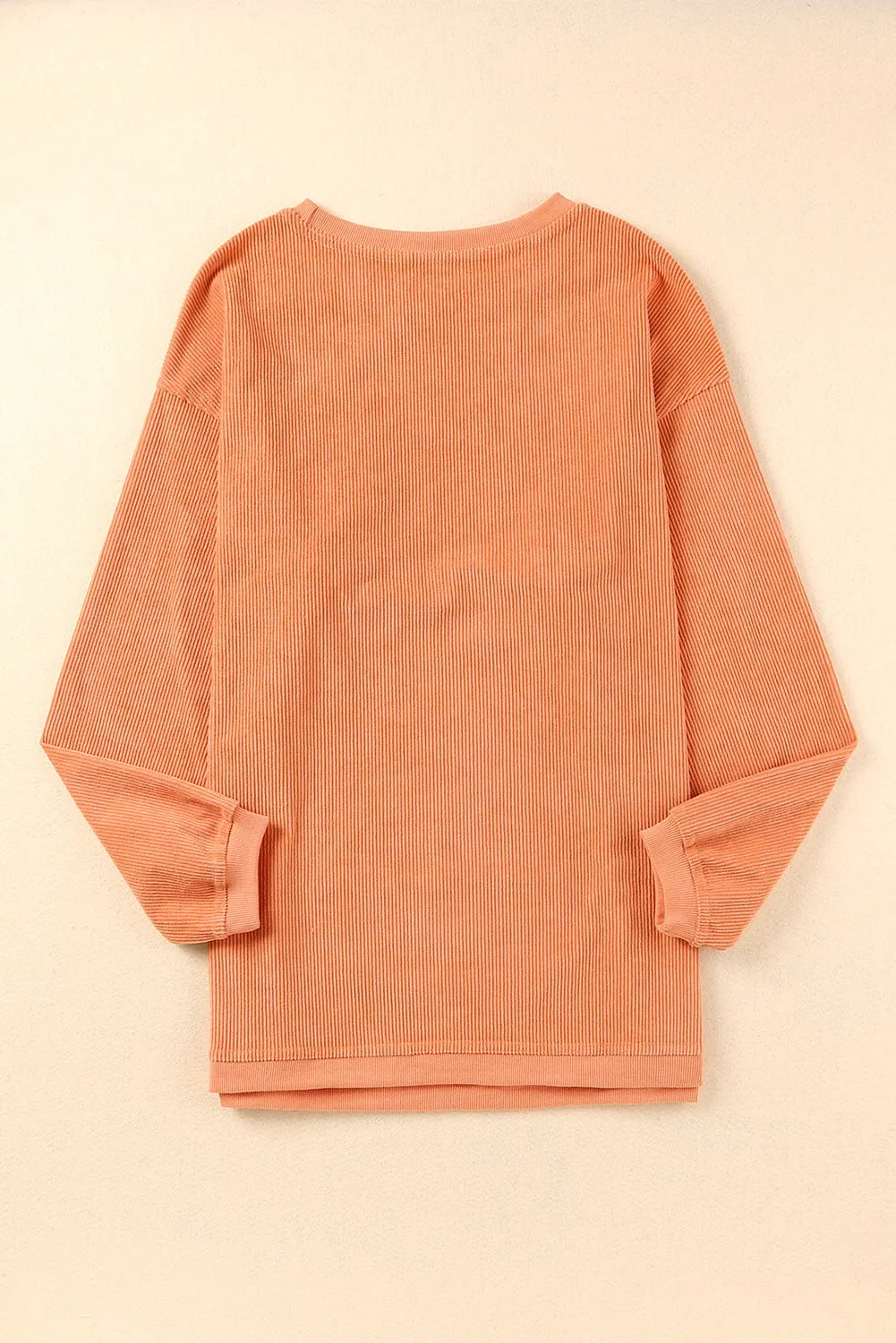 Black Solid Color Ribbed Oversized Sweatshirt