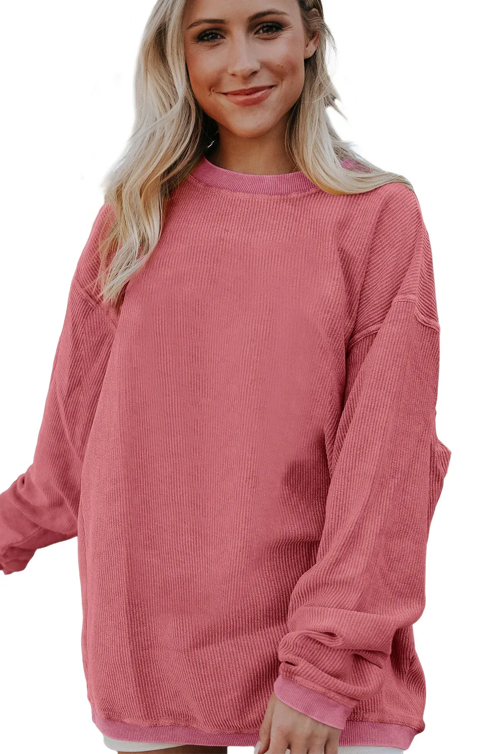 Black Solid Color Ribbed Oversized Sweatshirt