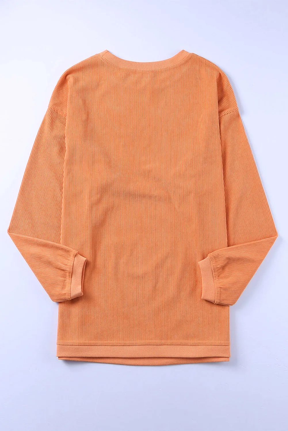 Black Solid Color Ribbed Oversized Sweatshirt