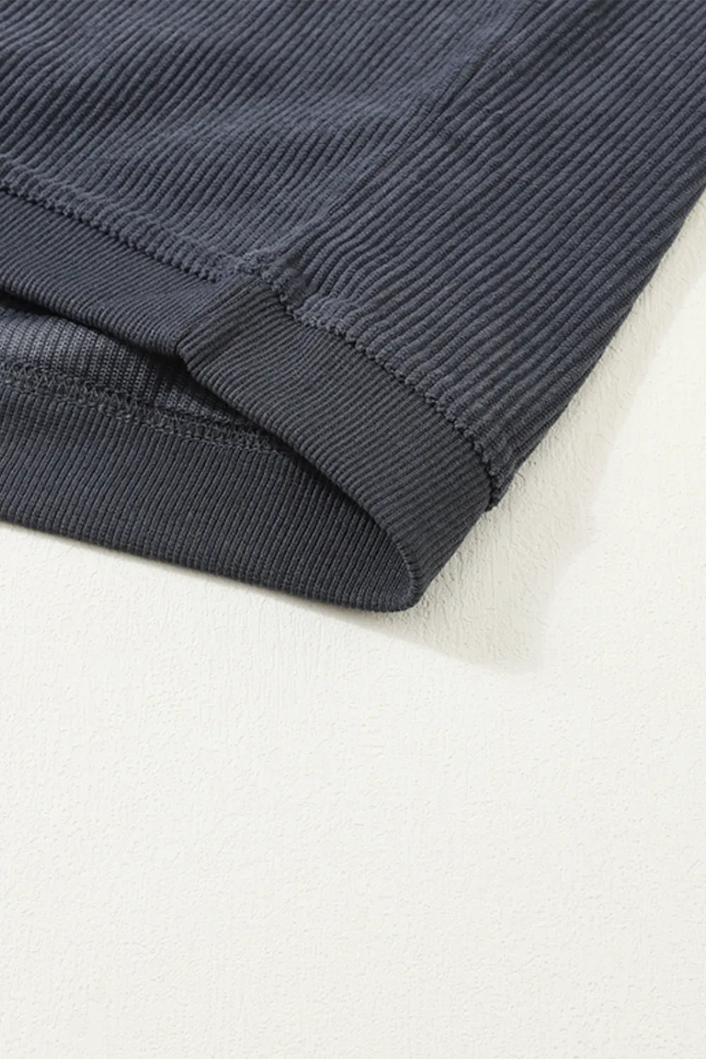 Black Solid Color Ribbed Oversized Sweatshirt