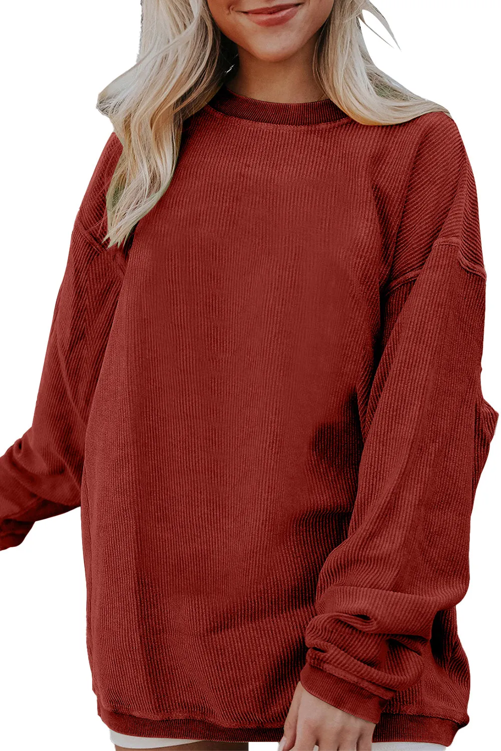 Black Solid Color Ribbed Oversized Sweatshirt
