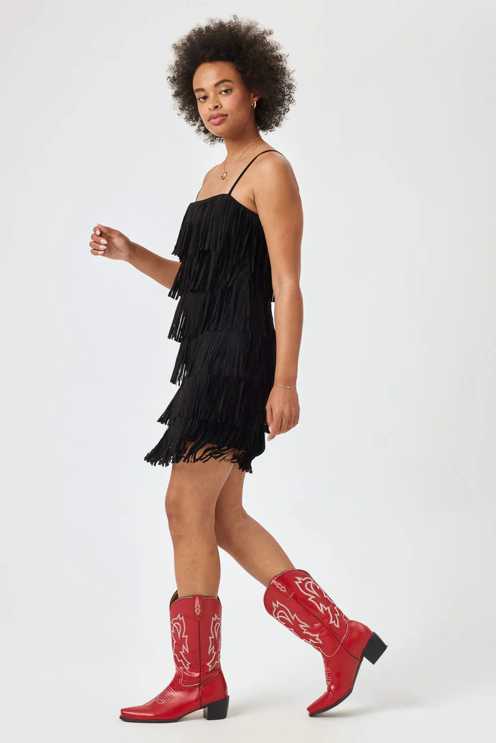 Black Suede Fringe Dress