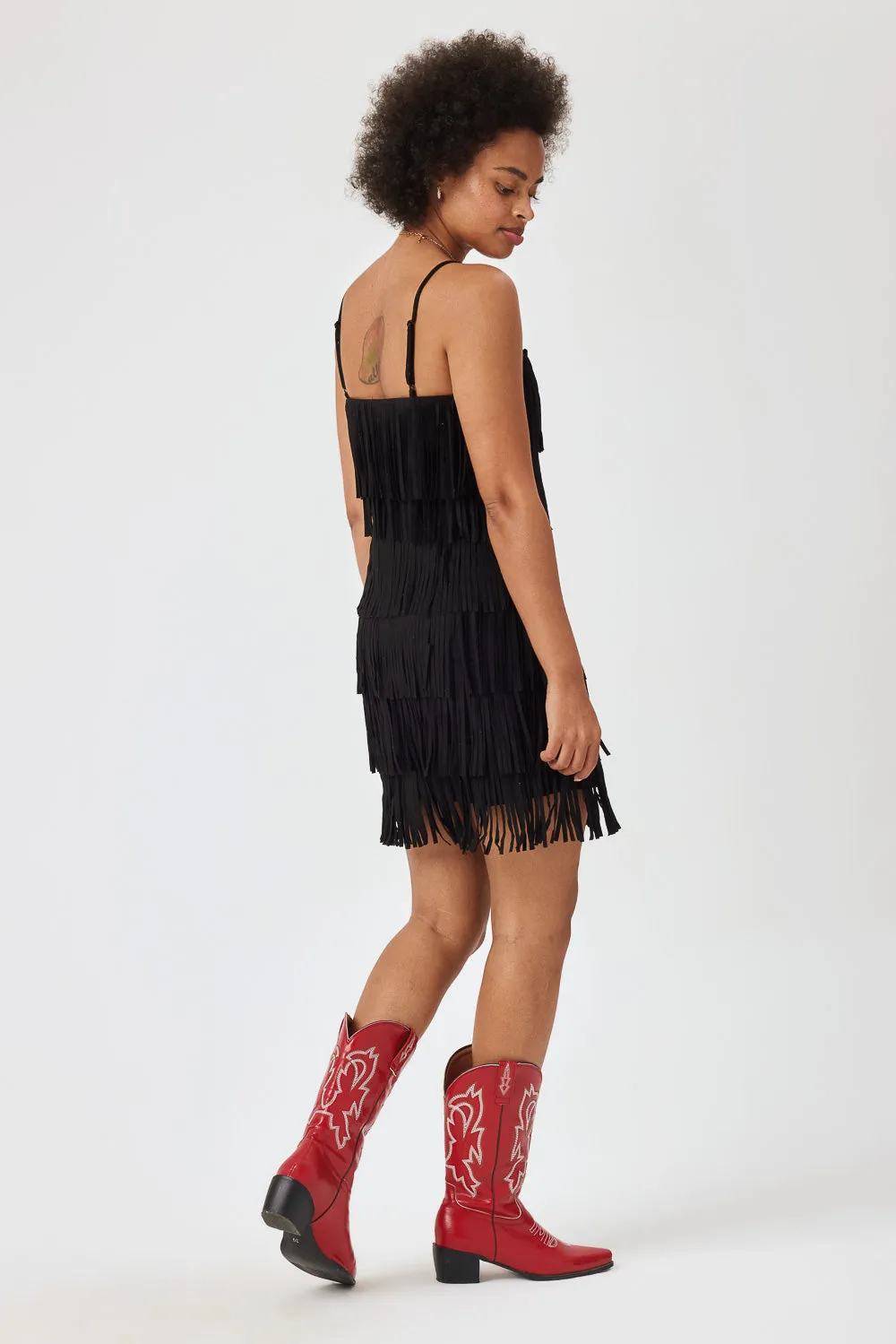 Black Suede Fringe Dress