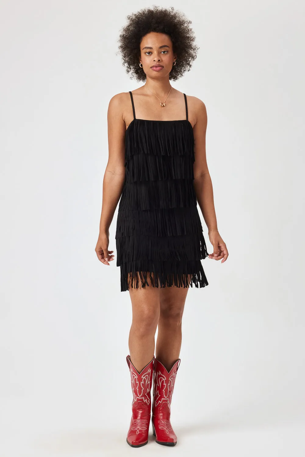Black Suede Fringe Dress