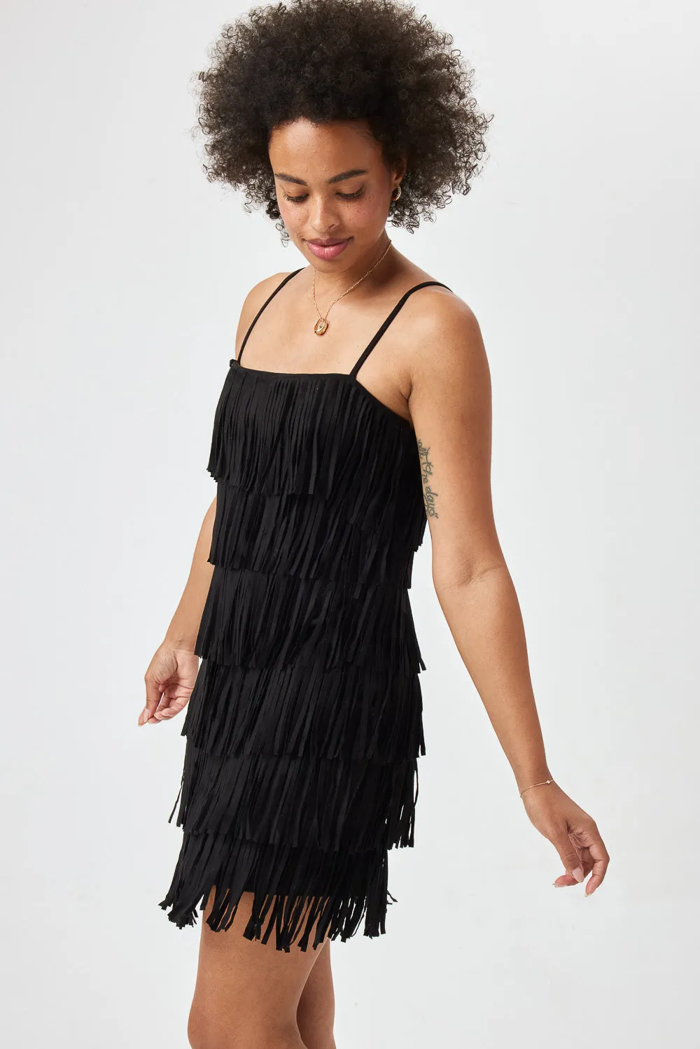 Black Suede Fringe Dress
