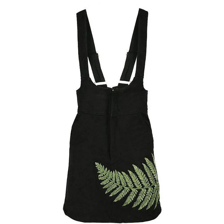 Black Suspender Dress with Embroidered Fern