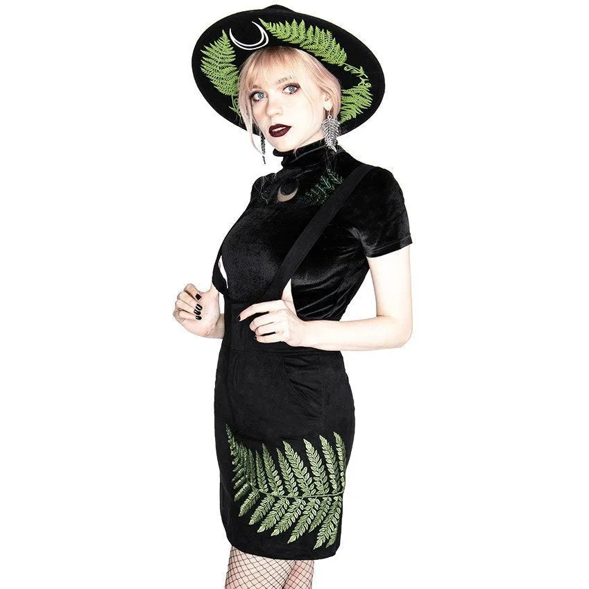 Black Suspender Dress with Embroidered Fern