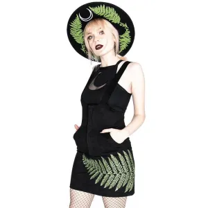 Black Suspender Dress with Embroidered Fern