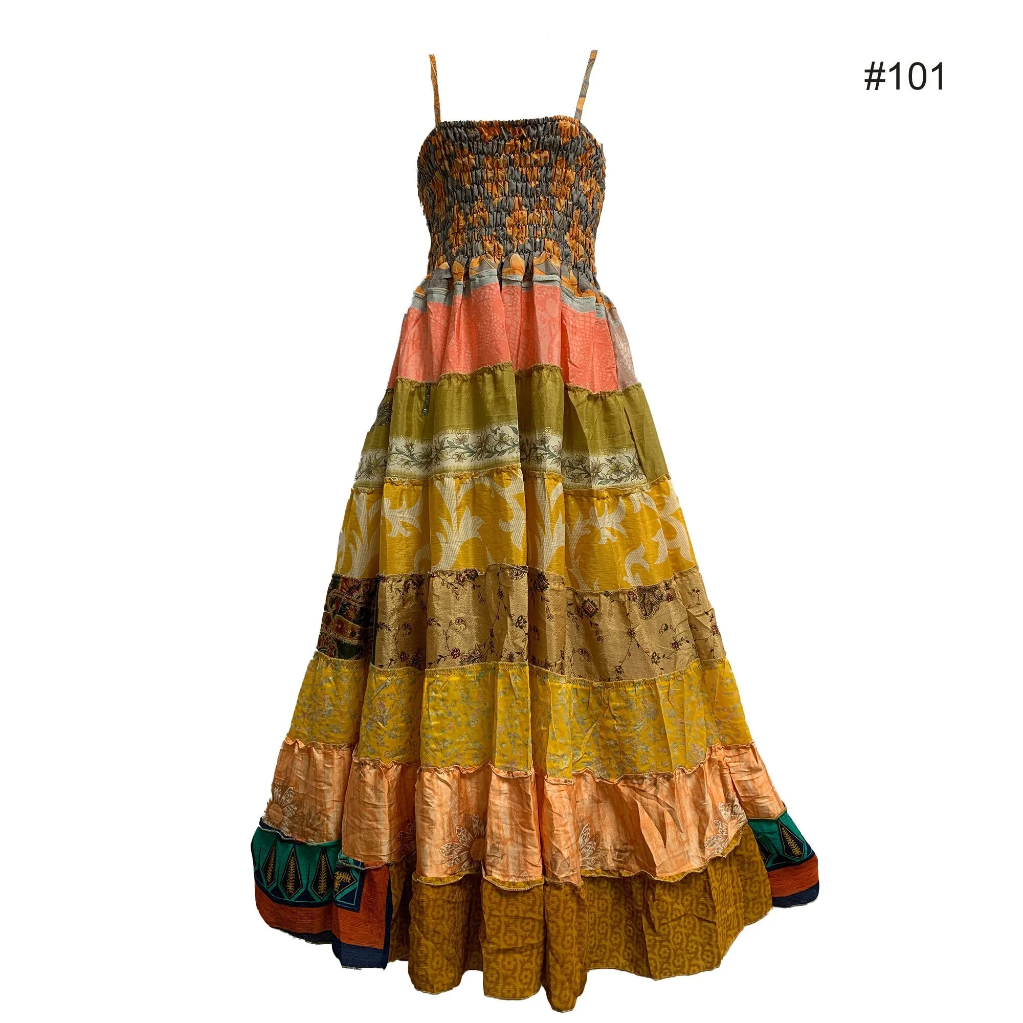 Boho Bohemian Vintage Handmade Fair Trade Indian Silk Sari Saree Printed Indu Spaghetti Strap Dress Tube Dress Skirt