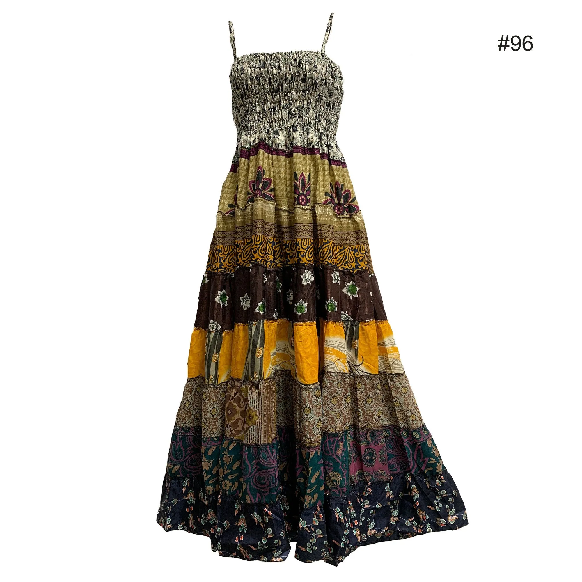 Boho Bohemian Vintage Handmade Fair Trade Indian Silk Sari Saree Printed Indu Spaghetti Strap Dress Tube Dress Skirt