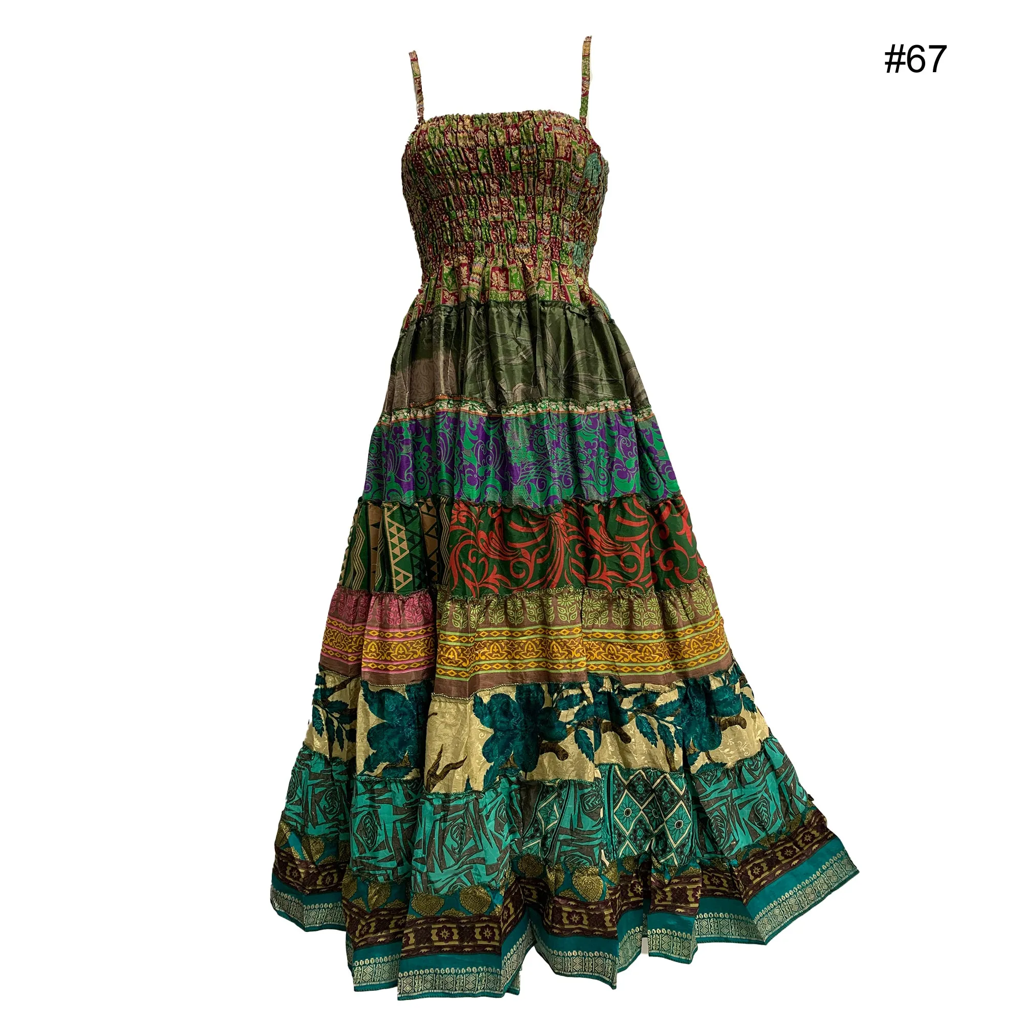 Boho Bohemian Vintage Handmade Fair Trade Indian Silk Sari Saree Printed Indu Spaghetti Strap Dress Tube Dress Skirt