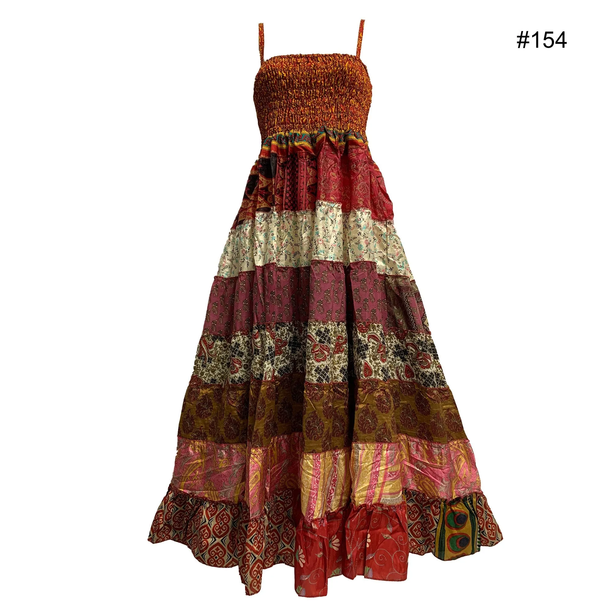 Boho Bohemian Vintage Handmade Fair Trade Indian Silk Sari Saree Printed Indu Spaghetti Strap Dress Tube Dress Skirt