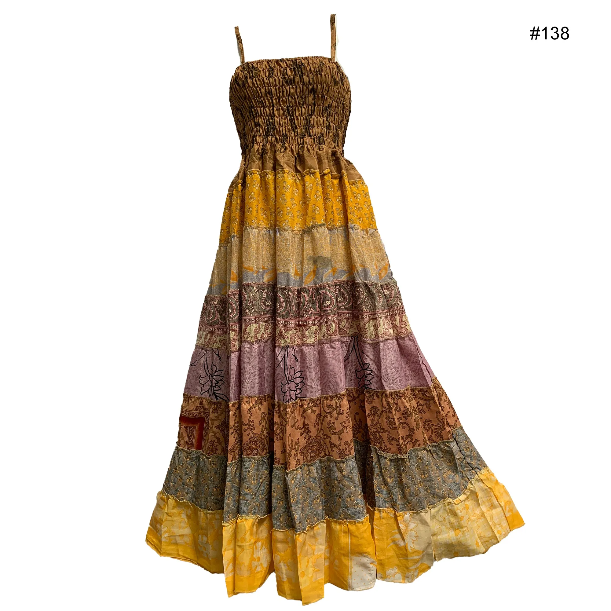Boho Bohemian Vintage Handmade Fair Trade Indian Silk Sari Saree Printed Indu Spaghetti Strap Dress Tube Dress Skirt