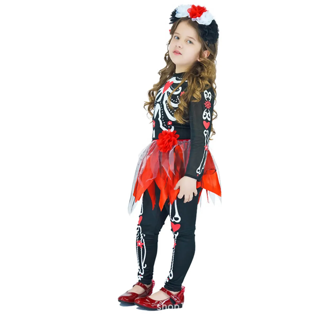 Boys Girls Halloween Scary Skeleton Suit Kids Skull Role Play Costume Corpse Bride Fancy Dress