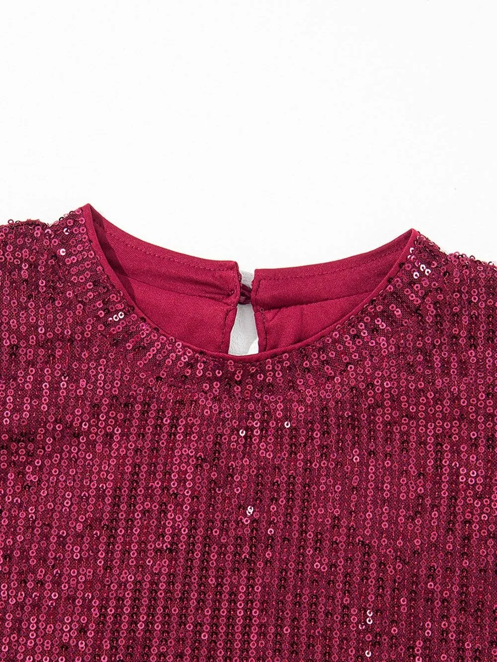 Burgundy Sequin Puff Sleeve Blouse