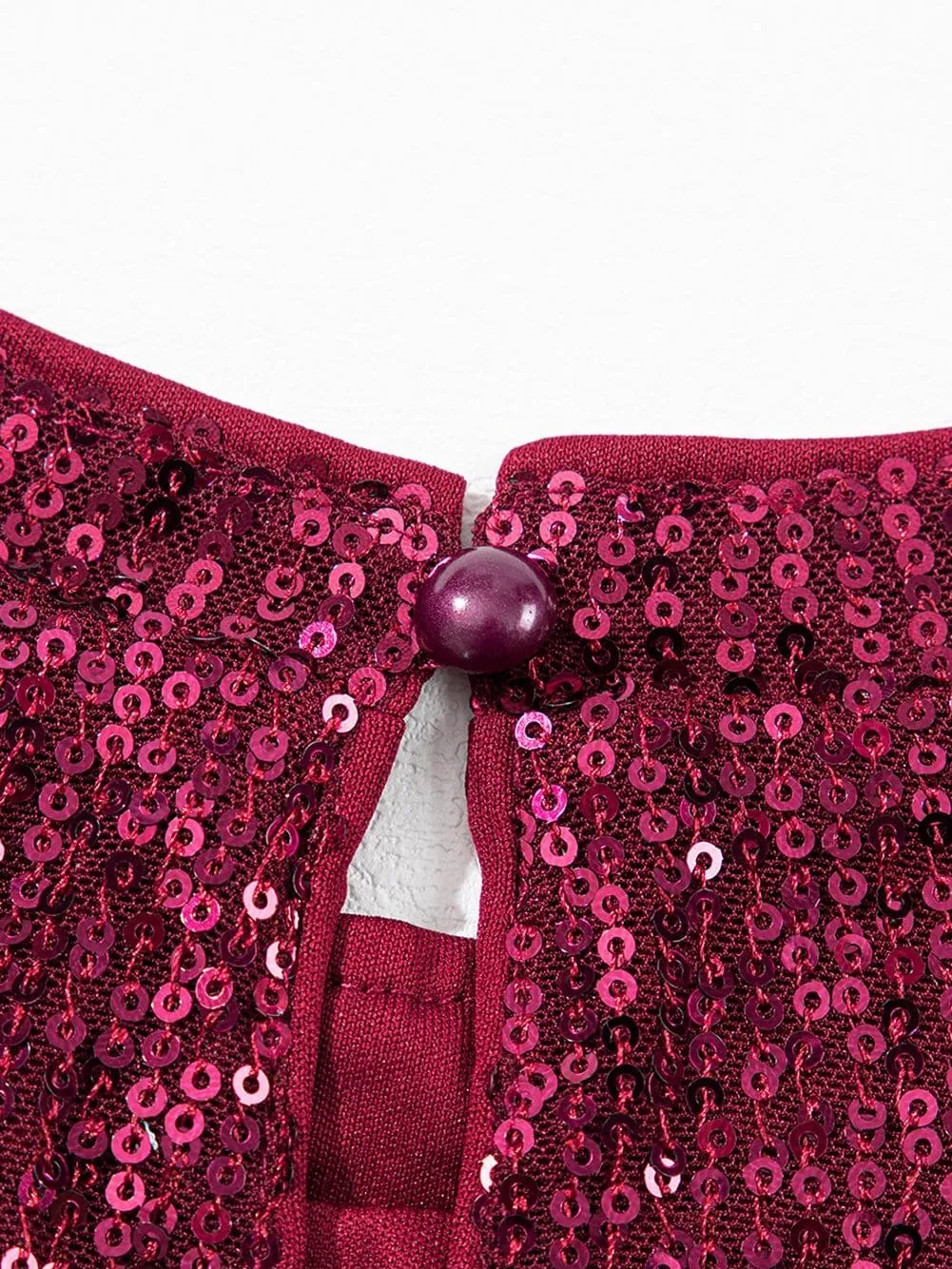 Burgundy Sequin Puff Sleeve Blouse