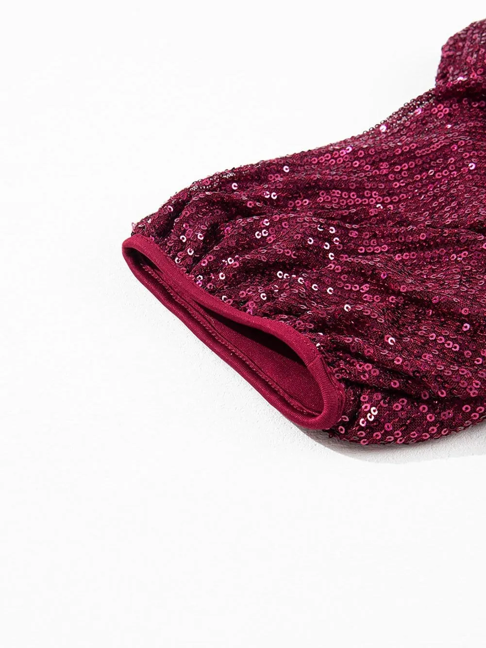 Burgundy Sequin Puff Sleeve Blouse