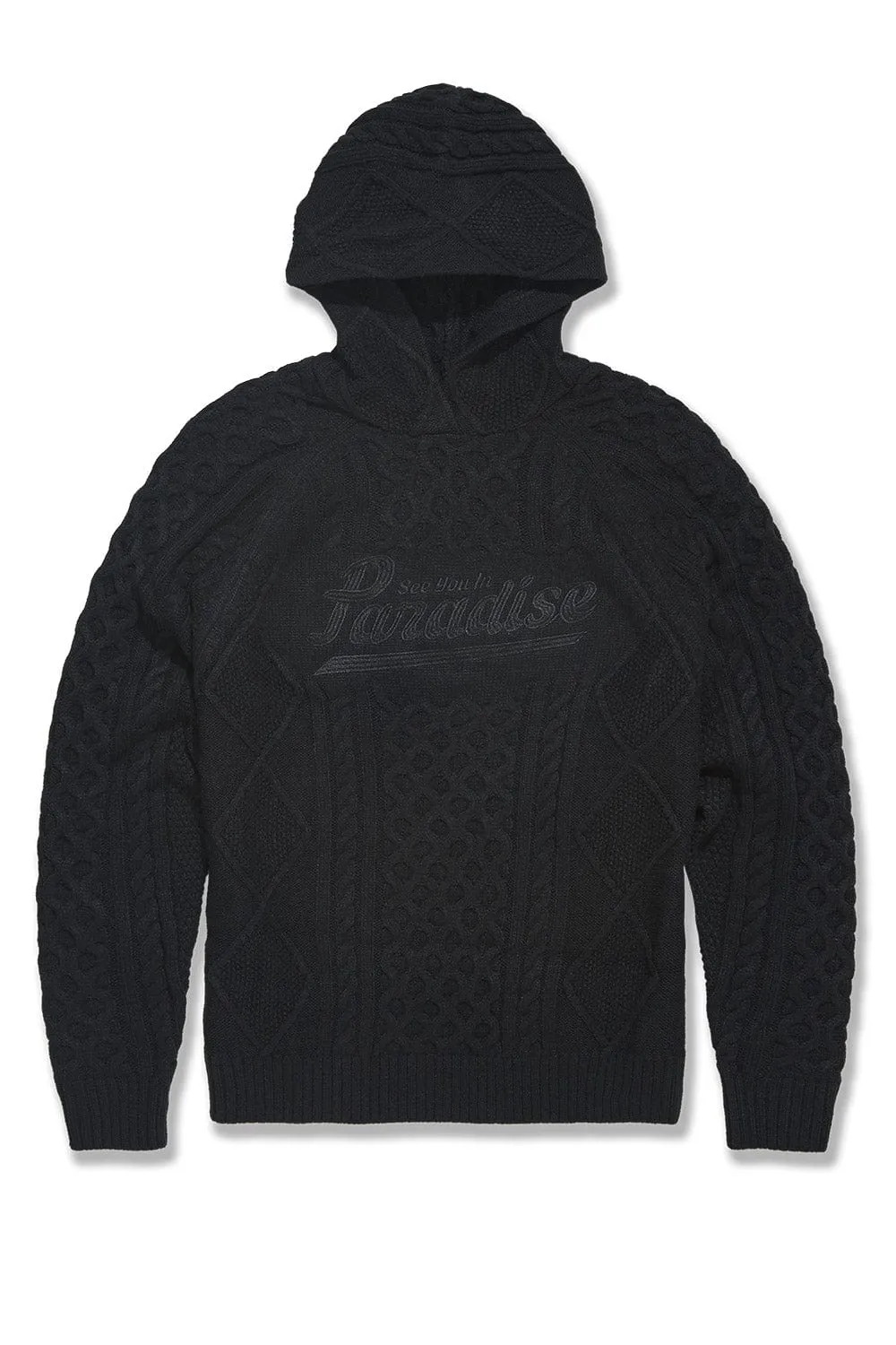 Cable Knit Hooded Sweater (Black)