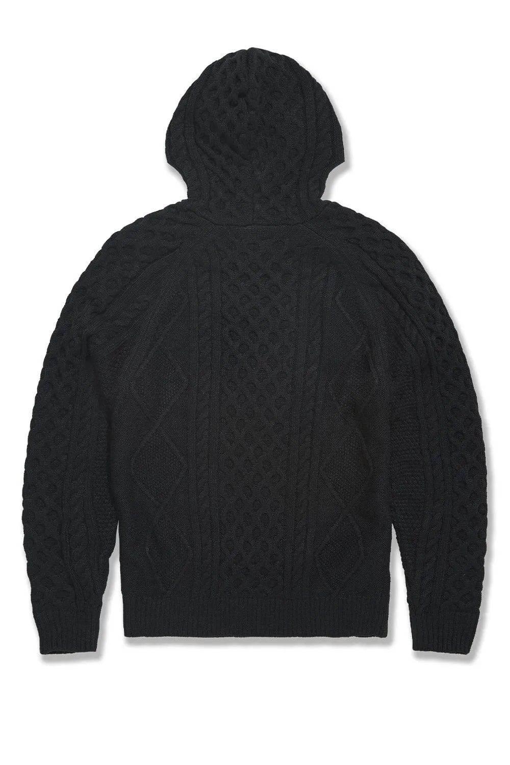 Cable Knit Hooded Sweater (Black)