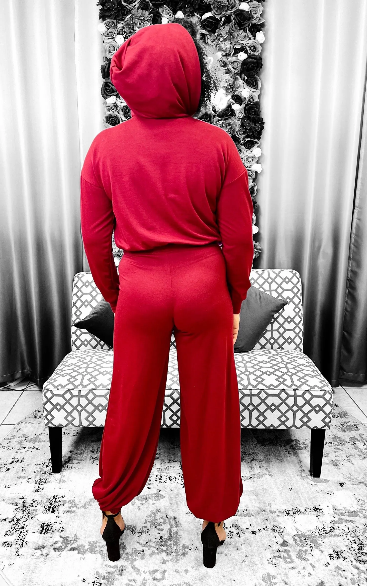 Call me Hoodie Set - Burgundy